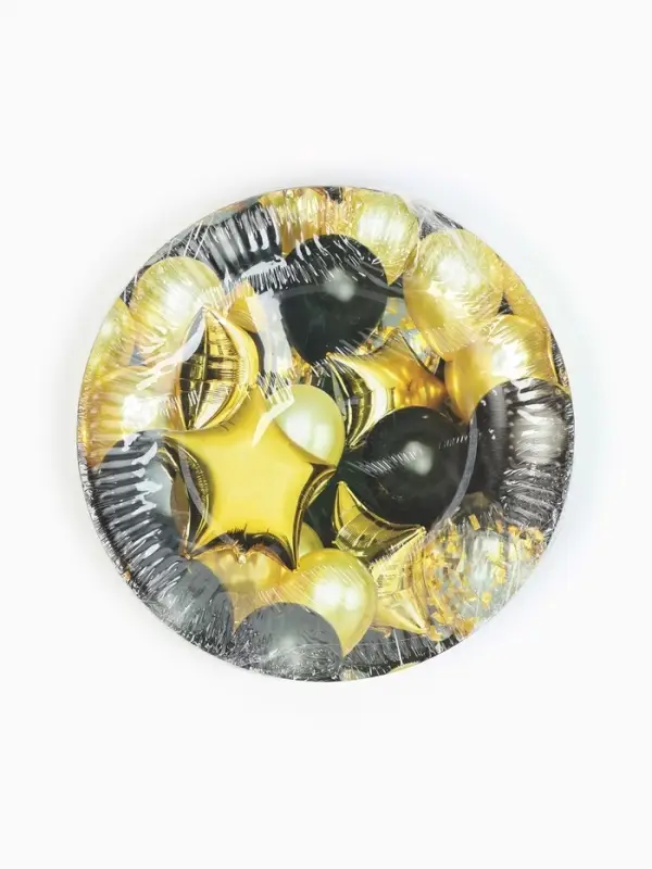 МП Тарелка одноразовая бумажная "Черное золото", шары, 18 см (10 шт.)