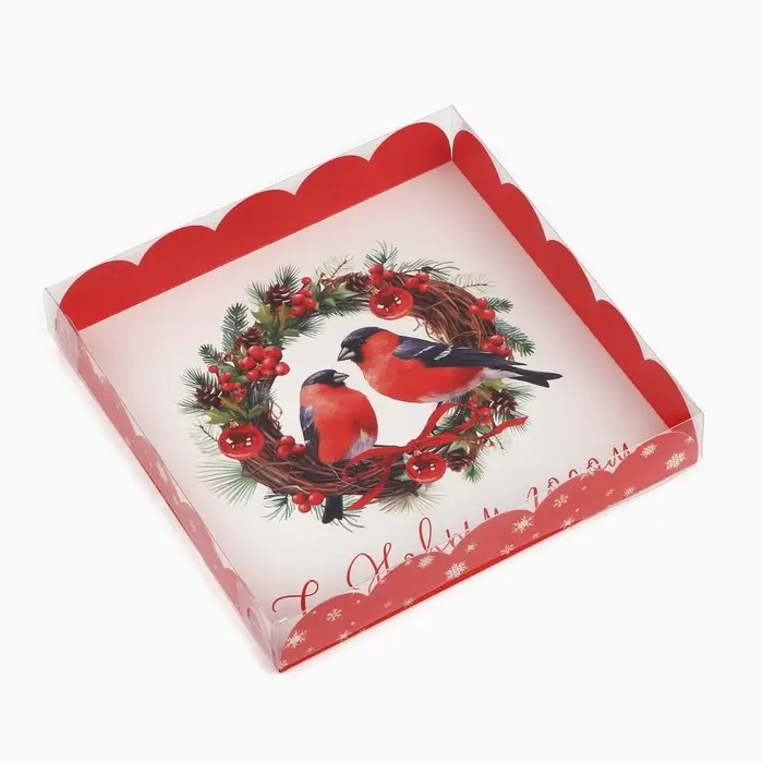 Коробка для кондитерских изделий с пластиковой крышкой &laquo;С Новым годом&raquo;, 18 х 3 см