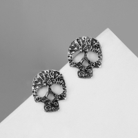 Серьги &laquo;Черепа&raquo; ажурные, цвет чернёное серебро