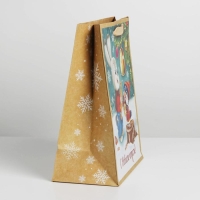 Пакет подарочный новогодний крафтовый вертикальный &laquo;С Новым годом!&raquo;, ML 23 х 27 х 8 см, Новый год