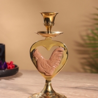 Подсвечник на 1 свечу "Петушок в сердце" латунь, коричневый с золотом 7х8х16,5 см