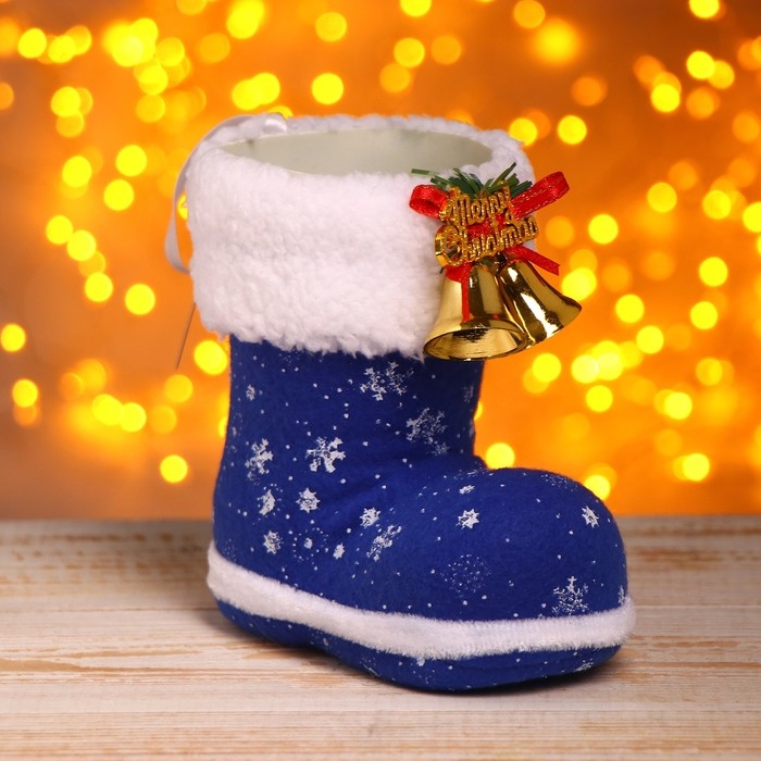 Подарочная упаковка &laquo;Сапожок&raquo;, цвет синий, с колокольчиками