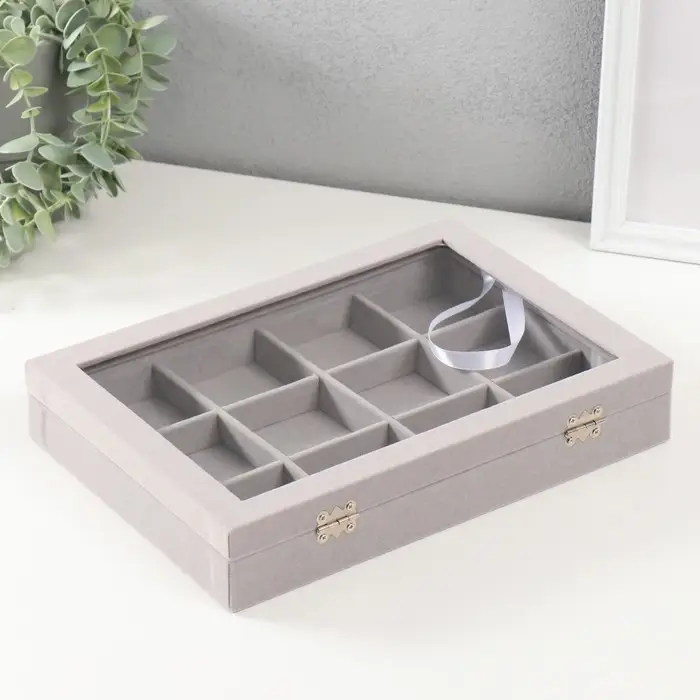 Шкатулка бархат для браслетов "Серый туман" 5х20х28 см