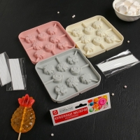 Форма для леденцов Доляна &laquo;Летний полдень&raquo;, силикон, 12,5&times;12,5&times;1,5 см, 8 ячеек (2,7&times;2,7 см), с палочками, цвет МИКС