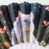 Веер пластик, текстиль "Кошечки и цветы" МИКС широкие лопасти 23 см