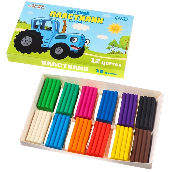 Пластилин 12 цветов 180 г, Синий трактор Пластилин 12 цветов 180 г, Синий трактор