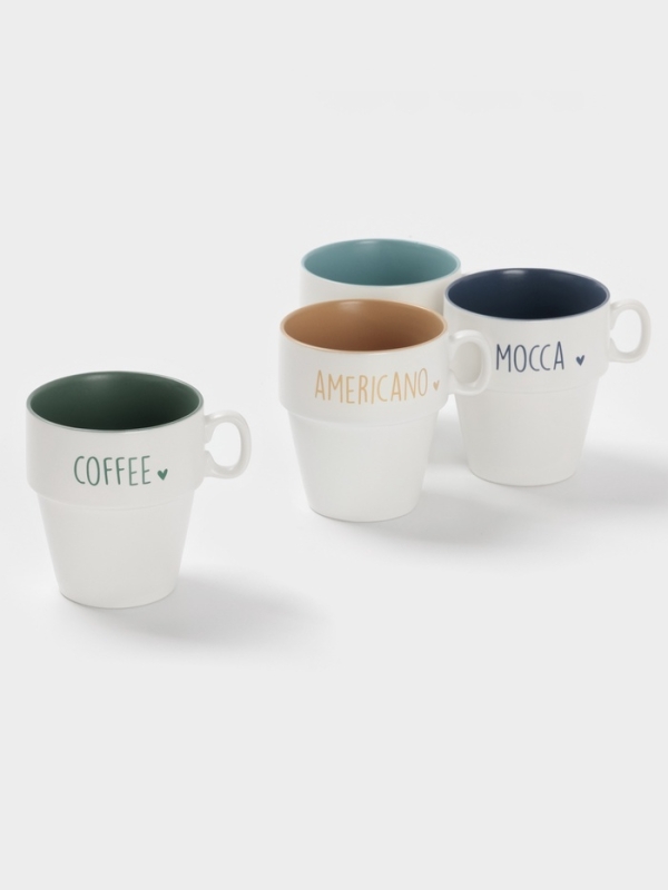 Набор кружек Доляна "Кофейная карта " 4 шт на подставке, 11х8,5х10 см, цвет белый