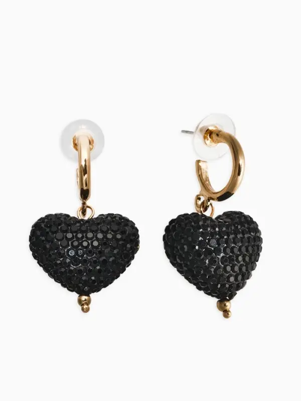 Серьги "Сияние вечера" сердце, цвет чёрный в золоте