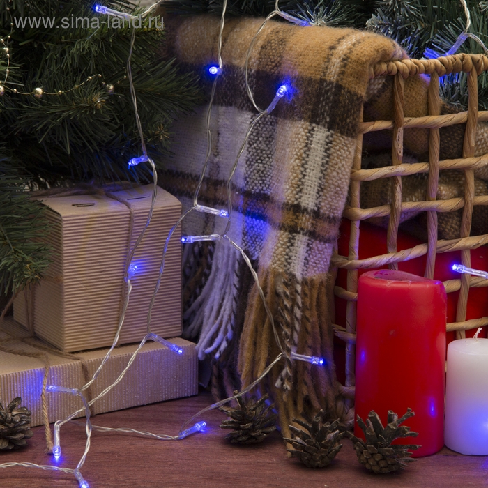 Гирлянда &laquo;Нить&raquo; 4 м, IP20, прозрачная нить, 40 LED, 2 режима, батарейки AAх3 (нет в комплекте), свечение аквамарин