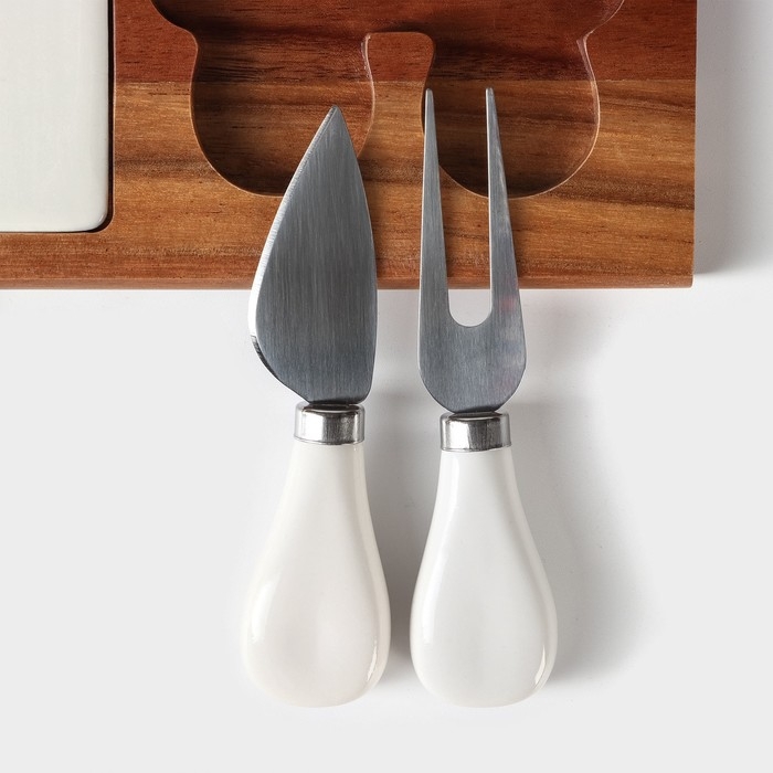 Набор для подачи сыра &laquo;Мрамор&raquo;, 2 ножа, акация