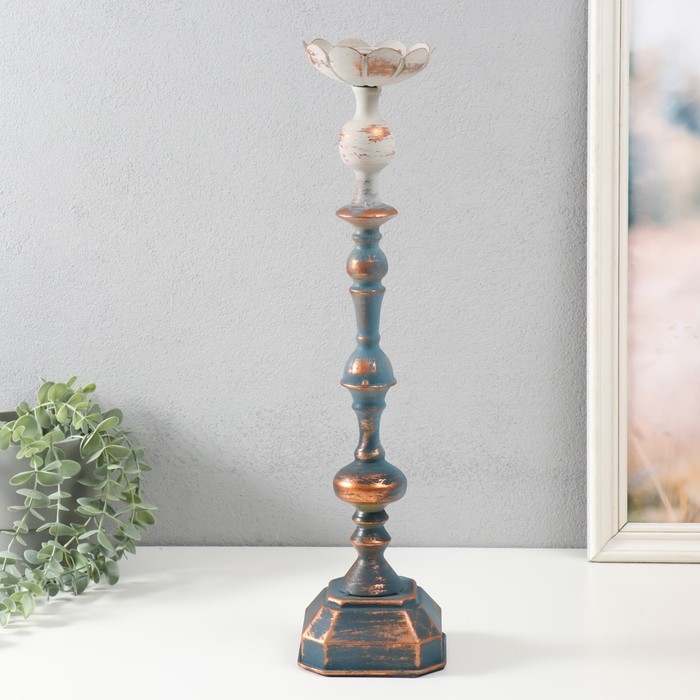 Подсвечник металл на 1 свечу "Моника" состаренный сине-серебристый 11х11х46,5 см