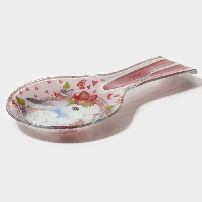 Подставка стеклянная под ложку Доляна &laquo;Цветочный зайка&raquo;, 27&times;12,5&times;2 см