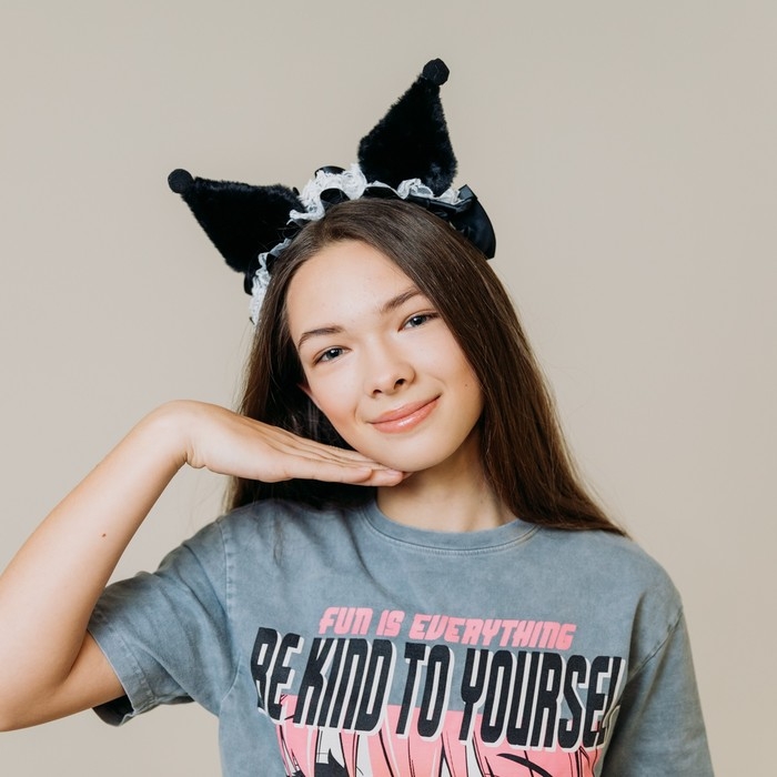 Карнавальный ободок новогодний &laquo;Кошка&raquo; аниме с рюшками, цвет черный