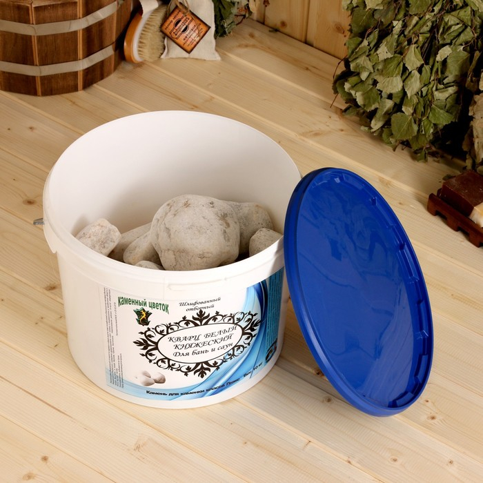 Камень для бани "КВАРЦ БЕЛЫЙ КНЯЖЕСКИЙ " галтованный, ведро 10 кг, фракция 70-120 мм