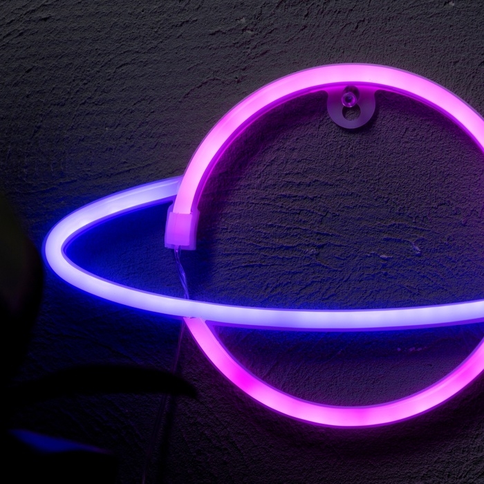 Неоновая вывеска &laquo;Планета&raquo; 30 x 17.5 см, батарейки AAx3 (не в комплекте) + USB, свечение розово-синее