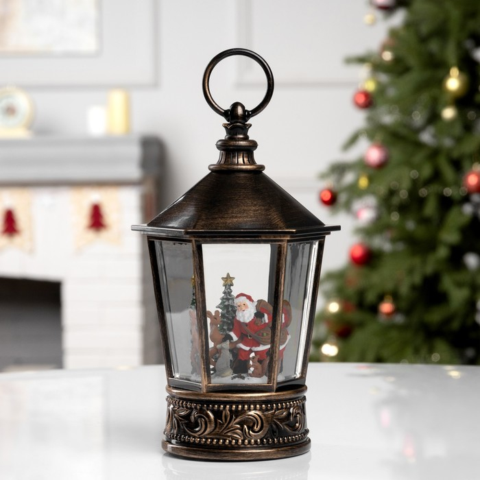 Светодиодная фигура &laquo;Дед Мороз и ёлка&raquo; 14 &times; 22 &times; 14 см, пластик, батарейки АААх3 (не в комплекте), свечение тёплое белое