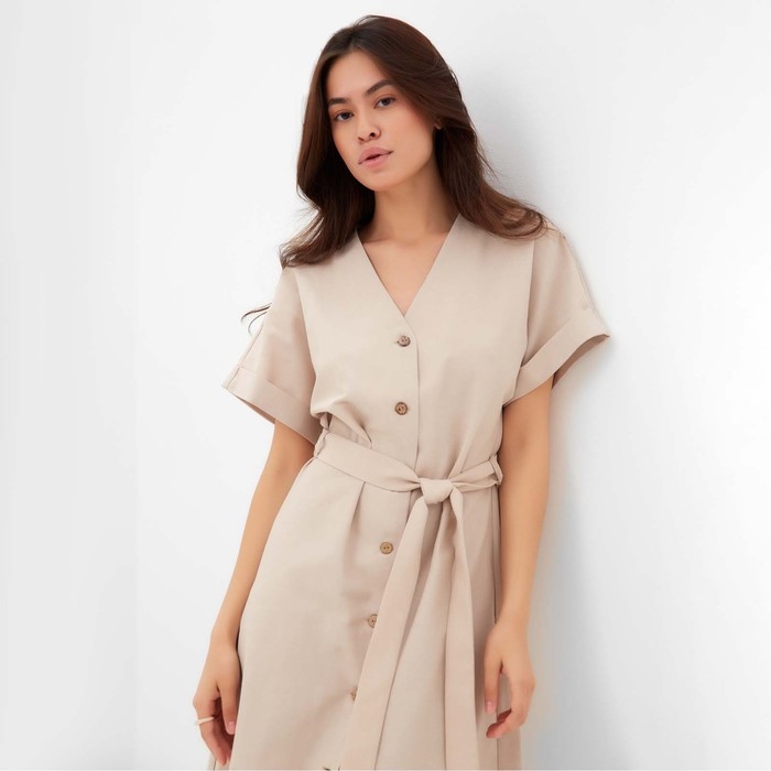 Платье женское на пуговицах MIST Summer time, бежевый, р.44 Платье женское на пуговицах MIST Summer time, бежевый, р.44