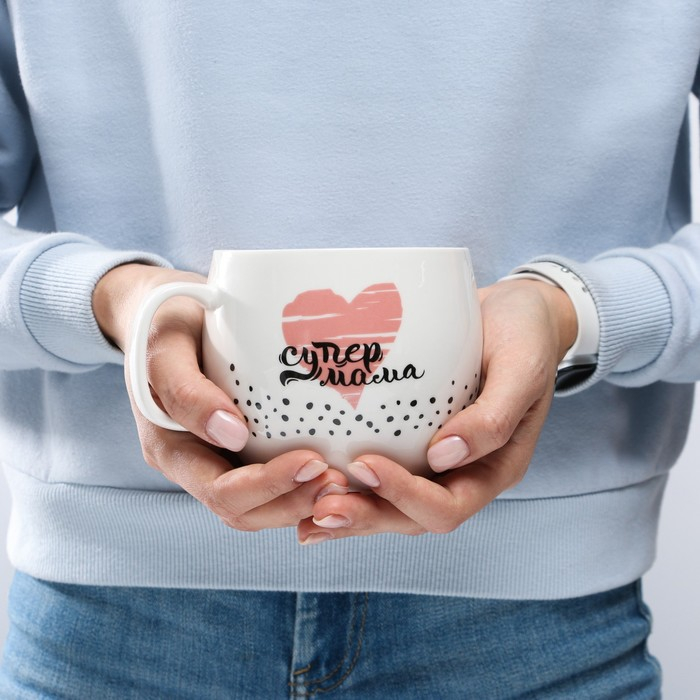 Кружка керамическая XXL &laquo;Супер мама&raquo;, 600 мл , цвет белый
