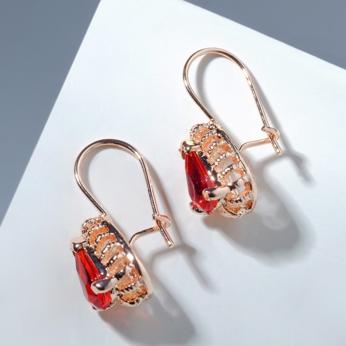 Серьги со стразами «Эдель» капля совершенство, цвет красный в розовом золоте Серьги со стразами «Эдель» капля совершенство, цвет красный в розовом золоте