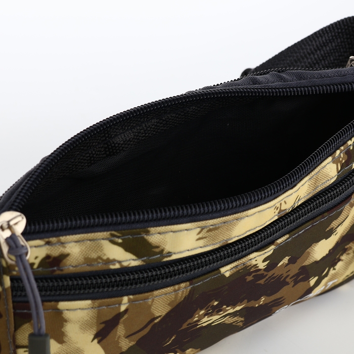 Поясная сумка на молнии, 2 наружных кармана, цвет бежевый/камуфляж Поясная сумка на молнии, 2 наружных кармана, цвет бежевый/камуфляж