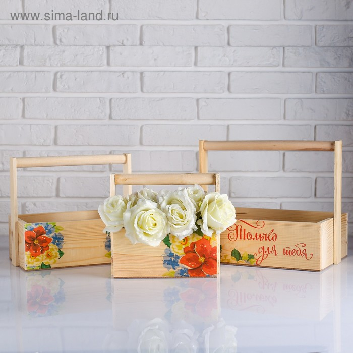 Набор кашпо деревянных подарочных Капоне Набор кашпо деревянных подарочных Капоне "Только для тебя", 3 в 1, ручка