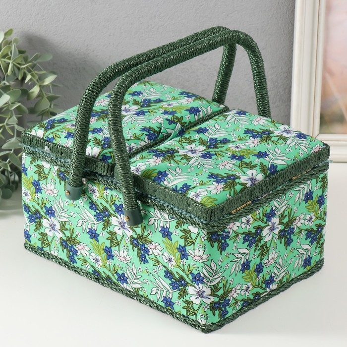 Шкатулка для рукоделия "Полевые цветы на зелёном" 19х26х14,5 см