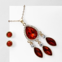 Гарнитур 2 предмета: серьги, кулон &laquo;Капли&raquo; квартет, цвет красно-белый в золоте, 48 см