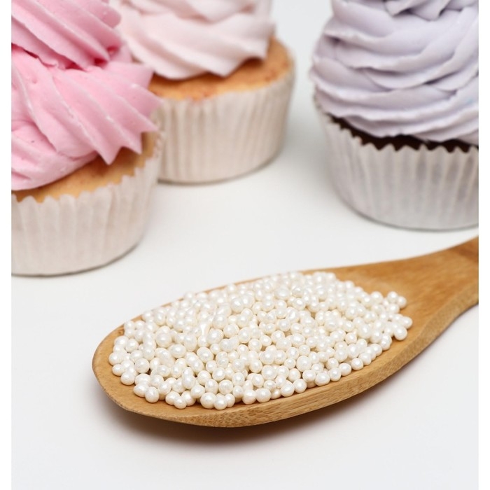 Посыпка кондитерская с мягким центром "Жемчуг", белоснежная, 2-5 мм, 50 г