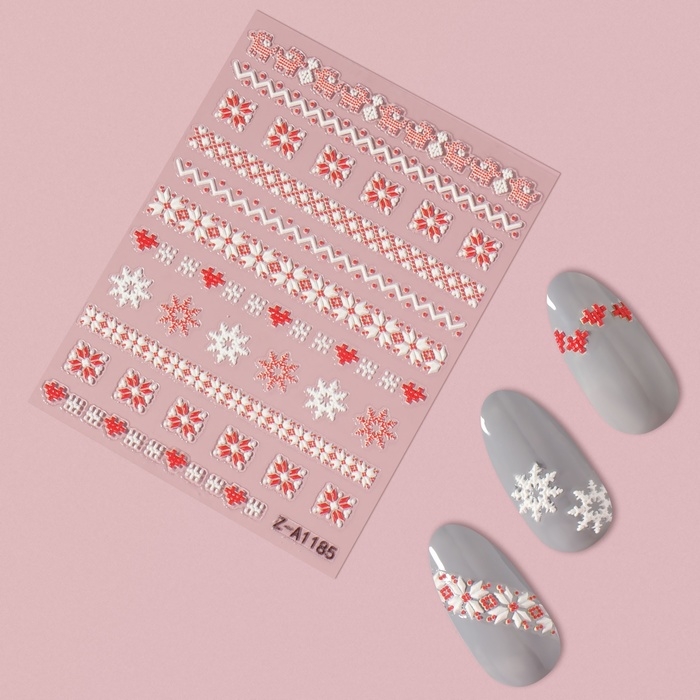 Новый год! Наклейки для ногтей &laquo;Зимние узоры&raquo;, объёмные, цвет красный/белый