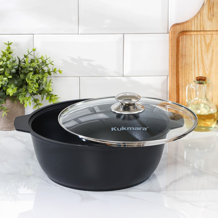 Жаровня &laquo;Традиция&raquo;, 4 л, d=26 см, стеклянная крышка, антипригарное покрытие, цвет чёрный