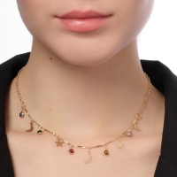 Чокер &laquo;Полумесяц&raquo; фазы луны, цветной в золоте, 35 см