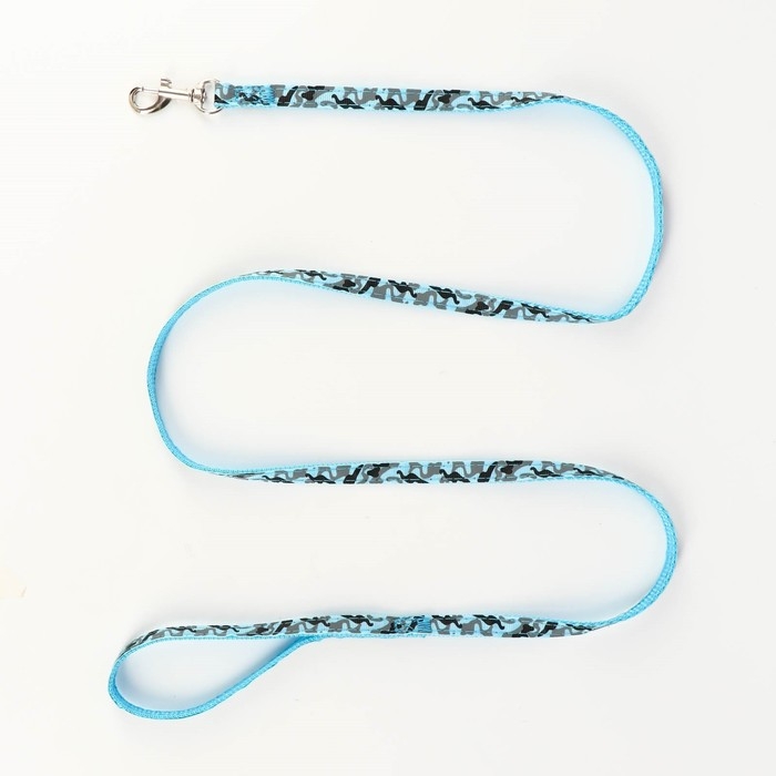 Комплект прошитый "Милитари", ширина 1 см, поводок 120 см, шлейка 23-35 см, голубой