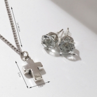 Гарнитур 2 предмета: серьги, кулон &laquo;Крестик&raquo;, цвет чернёное серебро, 43 см