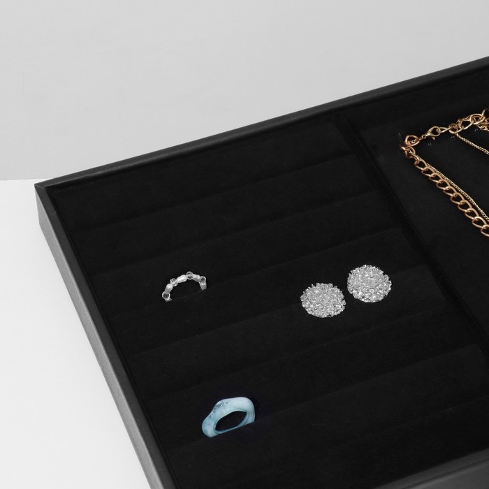 Подставка для украшений 10 крючков и 7 полос для колец, 35×24×3, цвет чёрный бархат Подставка для украшений 10 крючков и 7 полос для колец, 35×24×3, цвет чёрный бархат