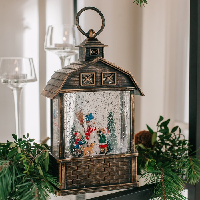 Светодиодная фигура &laquo;Дети и снеговик&raquo; 14 &times; 24 &times; 8 см, пластик, батарейки ААх3 (не в комплекте), USB, свечение тёплое белое