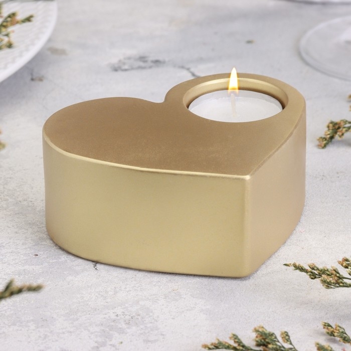 Подсвечник "Сердце большое. Мрамор" из гипса,10,5х9х4,5см,золото