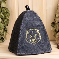 Шапка для бани серая с вышивкой "Медведь" Шапка для бани серая с вышивкой "Медведь"