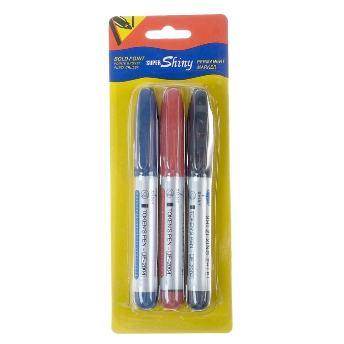 Набор перманентных маркеров, 3 цвета: синий, красный, чёрный, наконечник круглый 4 мм, блистер Набор перманентных маркеров, 3 цвета: синий, красный, чёрный, наконечник круглый 4 мм, блистер