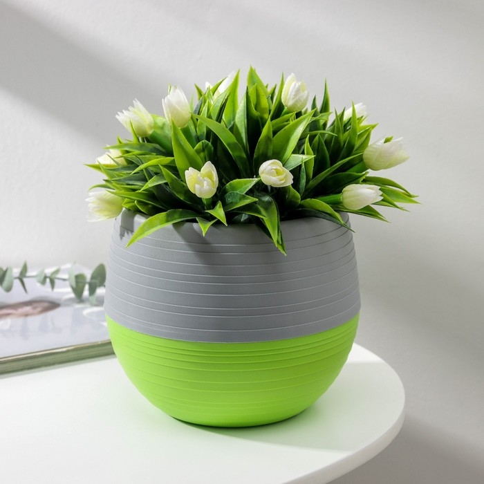 Горшок для цветов с поддоном &laquo;Япония&raquo;, 1,2 л, цвет серо-фисташковый