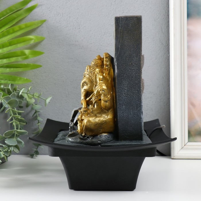 Фонтан настольный от сети, подсветка Фонтан настольный от сети, подсветка "Золотой Ганеша у каменного фонтана" 20,5х20,5х26 см