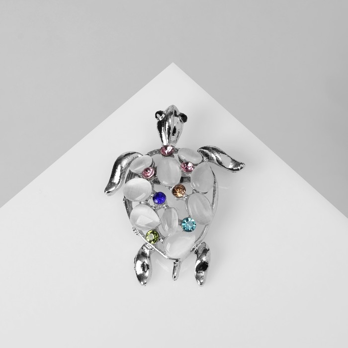 Брошь &laquo;Черепаха&raquo; морская, цветная в серебре