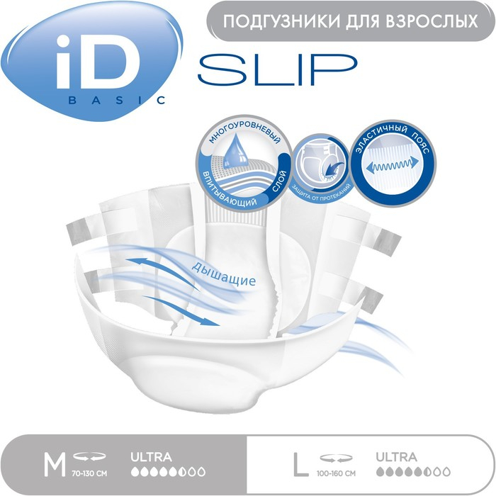 Подгузники для взрослых iD Slip Basic, размер M, 10 шт.