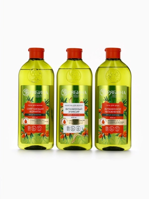 Шампунь для волос, витаминный эликсир, аромат облепихи, 400 мл, Рябина