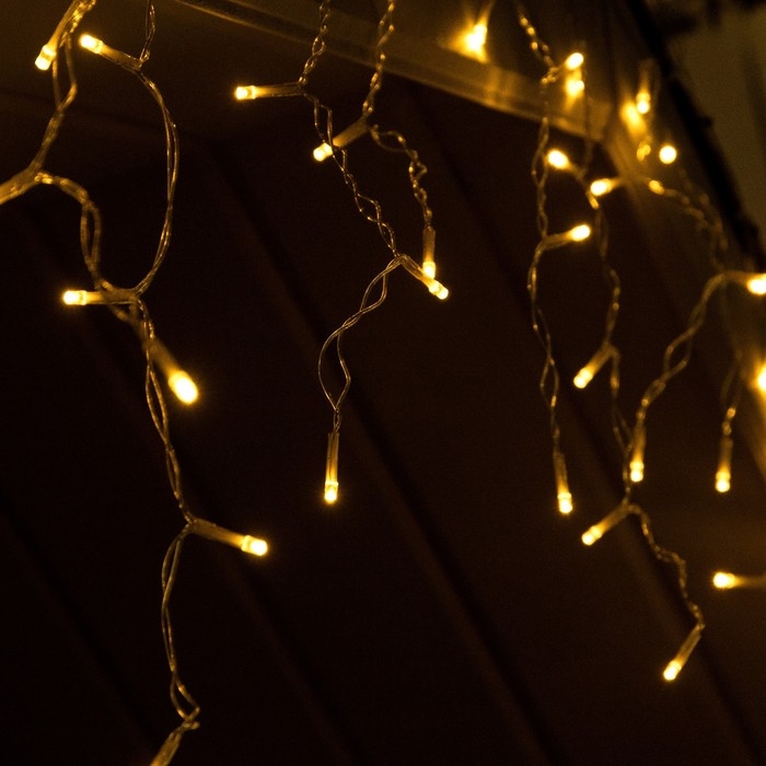 Гирлянда &laquo;Бахрома&raquo;, 3&times;0.6 м, IP44, 114 LED, 8 режимов, солнечная батарея, прозрачная нить, свечение тёплое белое