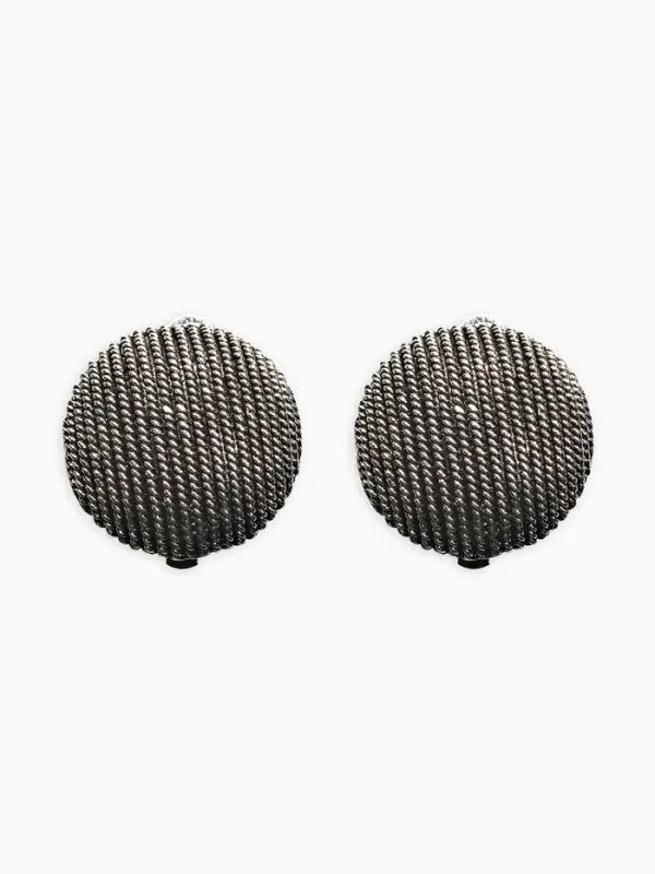 Клипсы "Винтаж" кург рубчик, цвет чернёное серебро