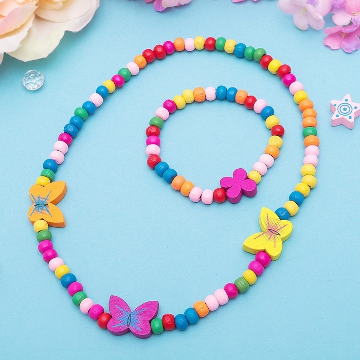 Набор детский &laquo;Выбражулька&raquo; 2 предмета: бусы, браслет, бабочки нежность, цвет бело-розовый