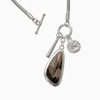 Кулон на цепочке "Стиль" капля, цвет серый в серебре