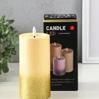 Светодиодная свеча LED RISALUX &laquo;Блёстки&raquo; 3хAAA золото 7,5х7,5х15 см