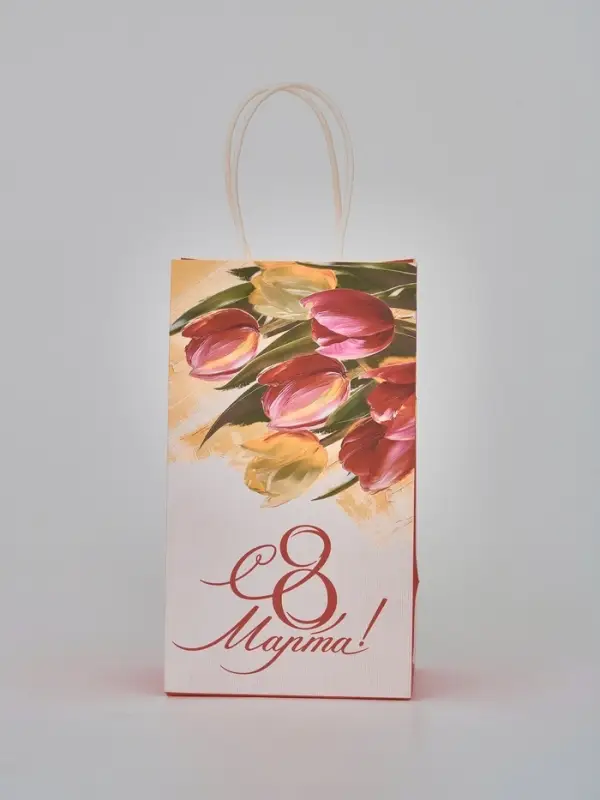 Пакет подарочный крафт &laquo;8 марта&raquo;, 12 &times; 21 &times; 9 см