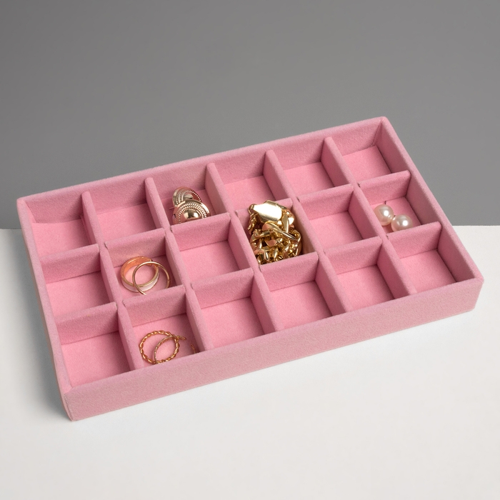 Подставка для украшения 18 ячеек, флок, 21&times;12,3&times;2,5 см, цвет розовый